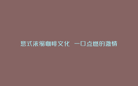 意式浓缩咖啡文化 一口点燃的激情
