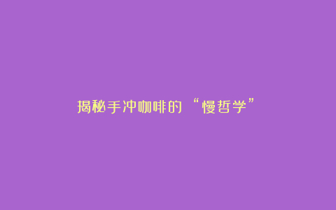 揭秘手冲咖啡的 “慢哲学”