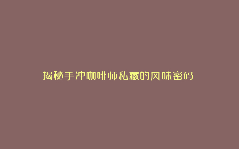 揭秘手冲咖啡师私藏的风味密码