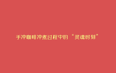 手冲咖啡冲煮过程中的 “灵魂时刻”