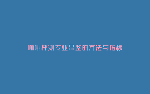 咖啡杯测专业品鉴的方法与指标