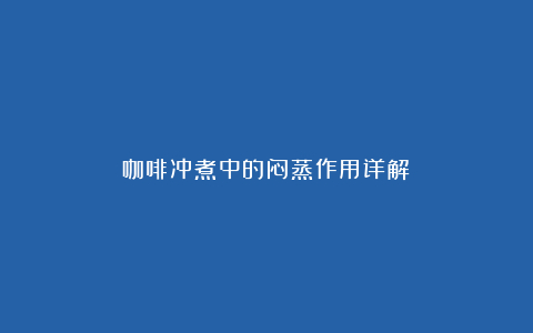 咖啡冲煮中的闷蒸作用详解