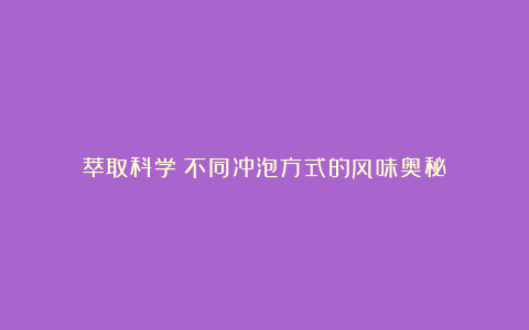 萃取科学:不同冲泡方式的风味奥秘