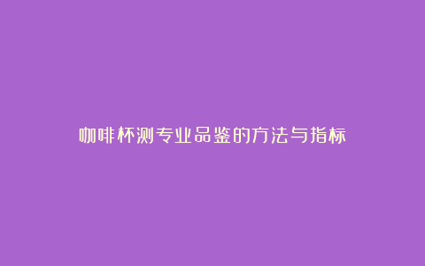 咖啡杯测专业品鉴的方法与指标